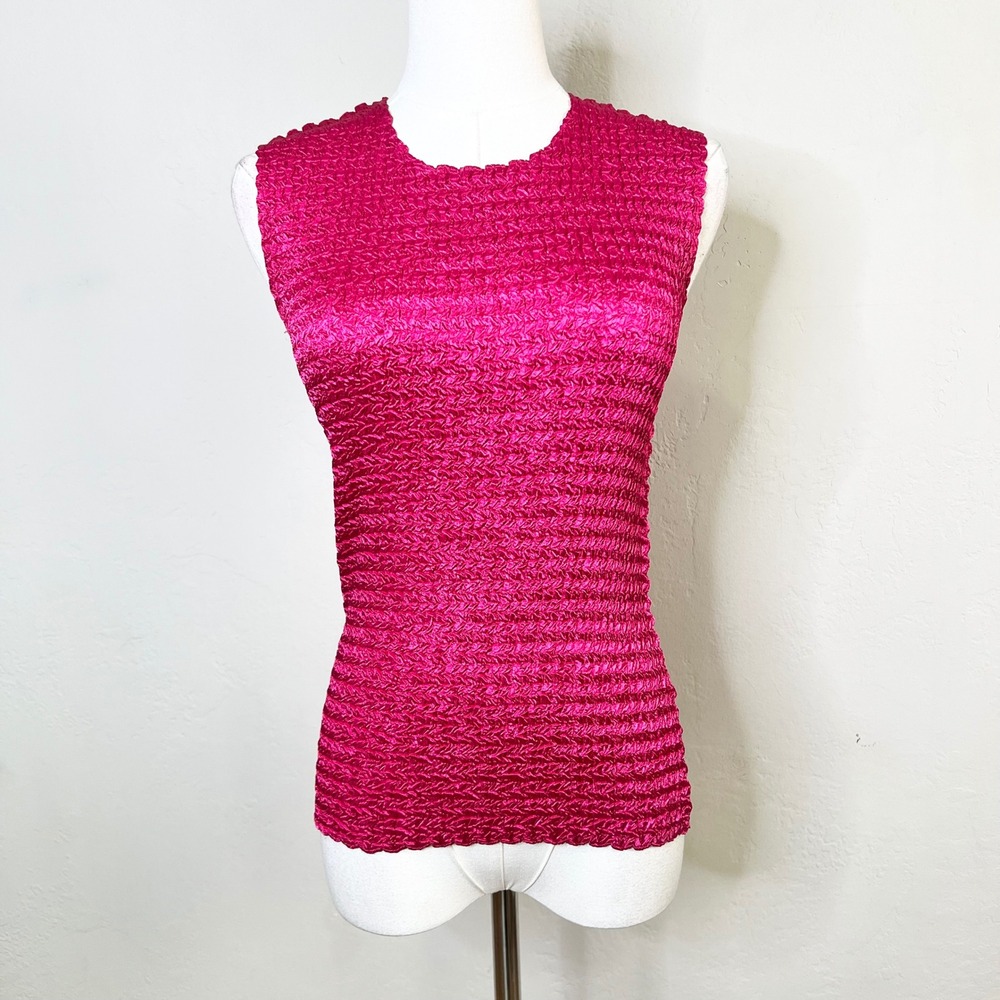 Nicola‎ Pink Popcorn Crinkle Scrunch Sleeveless Fitted Tank Top Size Small